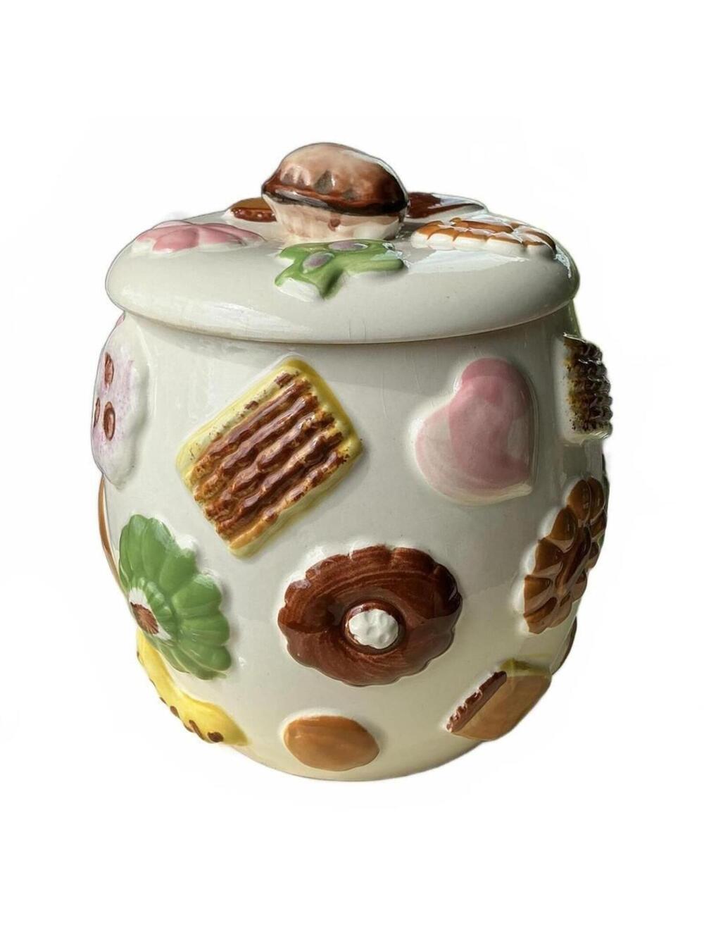 1950's MCM Vintage Napco Japan Cookies all Over Cookie Jar Ceramic Retro w/ Lid